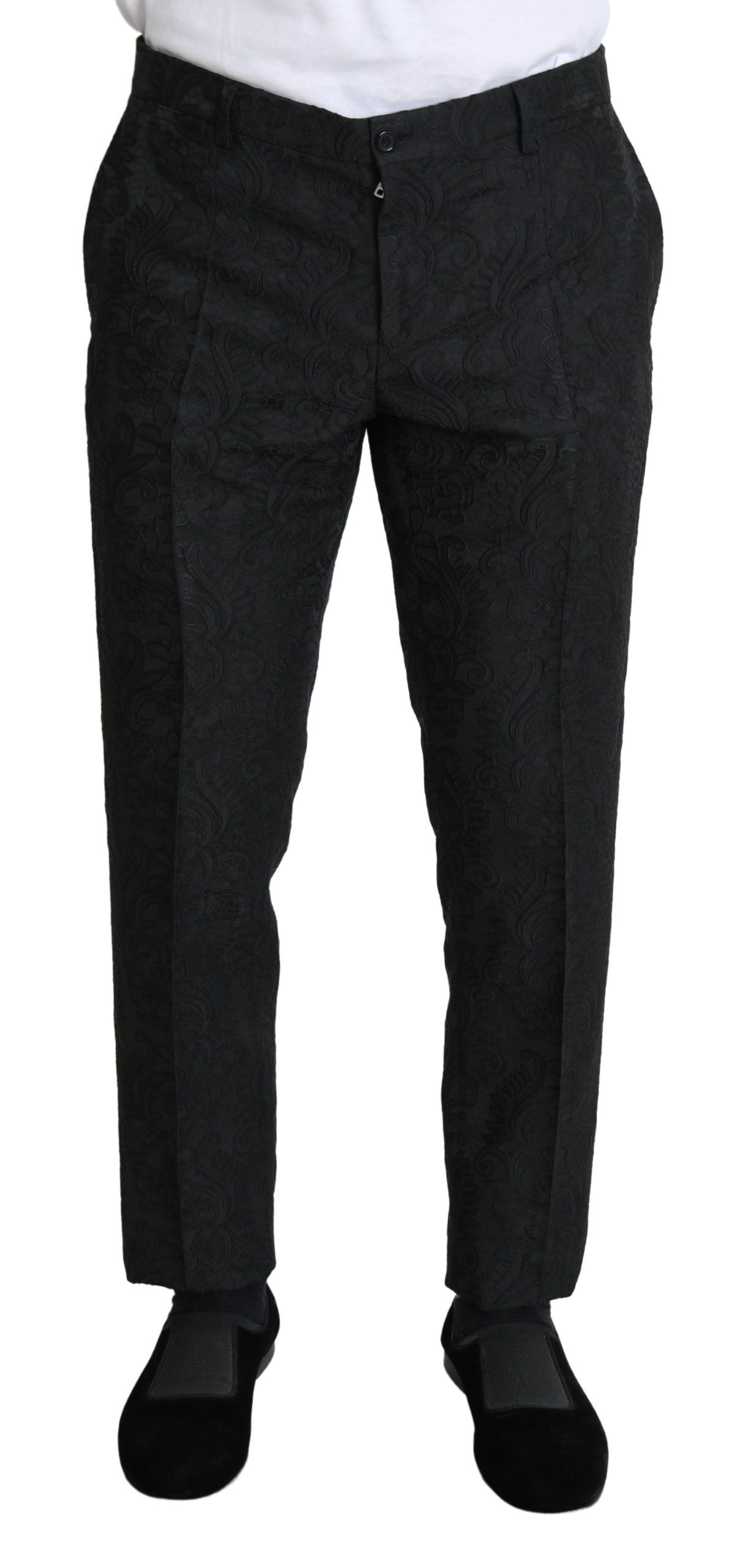 Dolce & Gabbana Black Floral Brocade Slim Trouser Pants