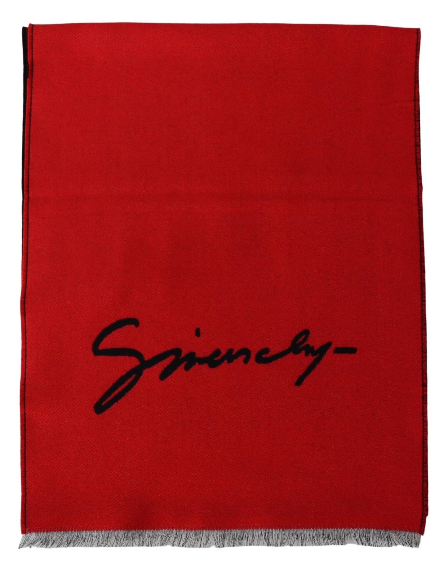 Givenchy Red Black Logo Wool Unisex Scarf