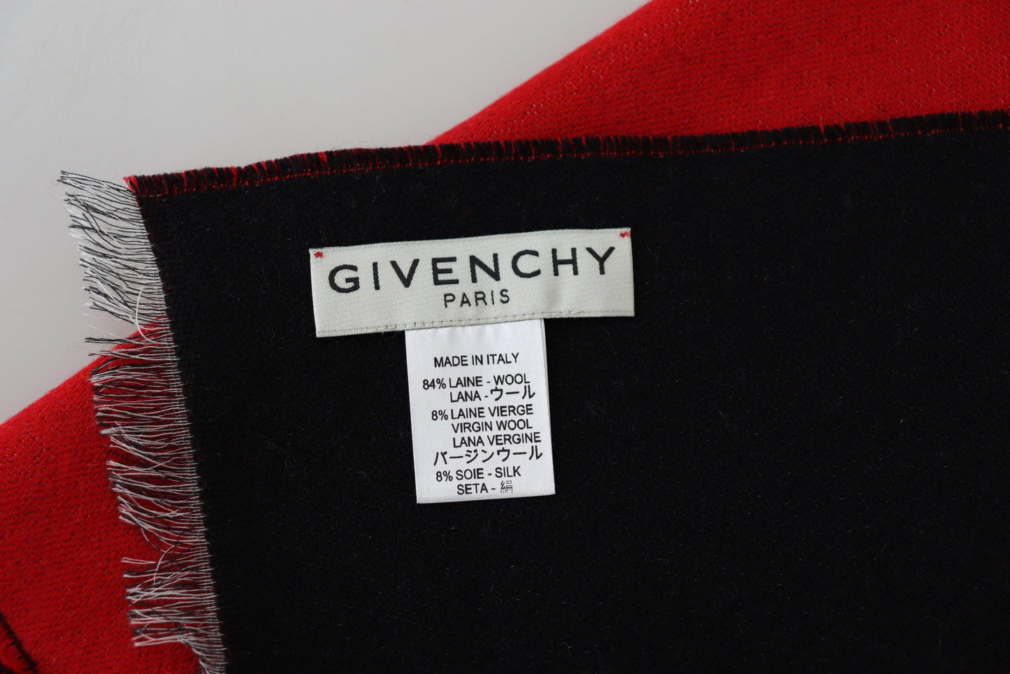 Givenchy Red Black Logo Wool Unisex Scarf