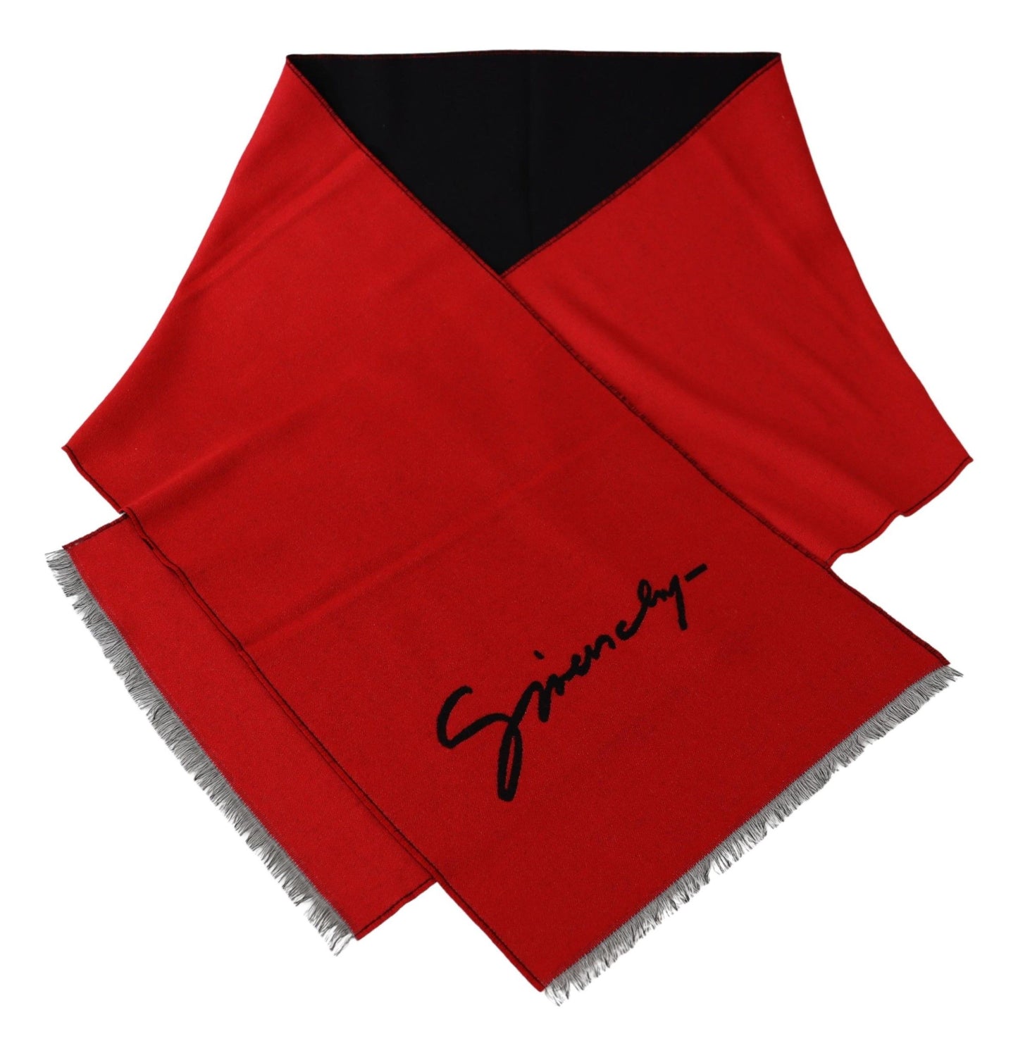 Givenchy Red Black Logo Wool Unisex Scarf