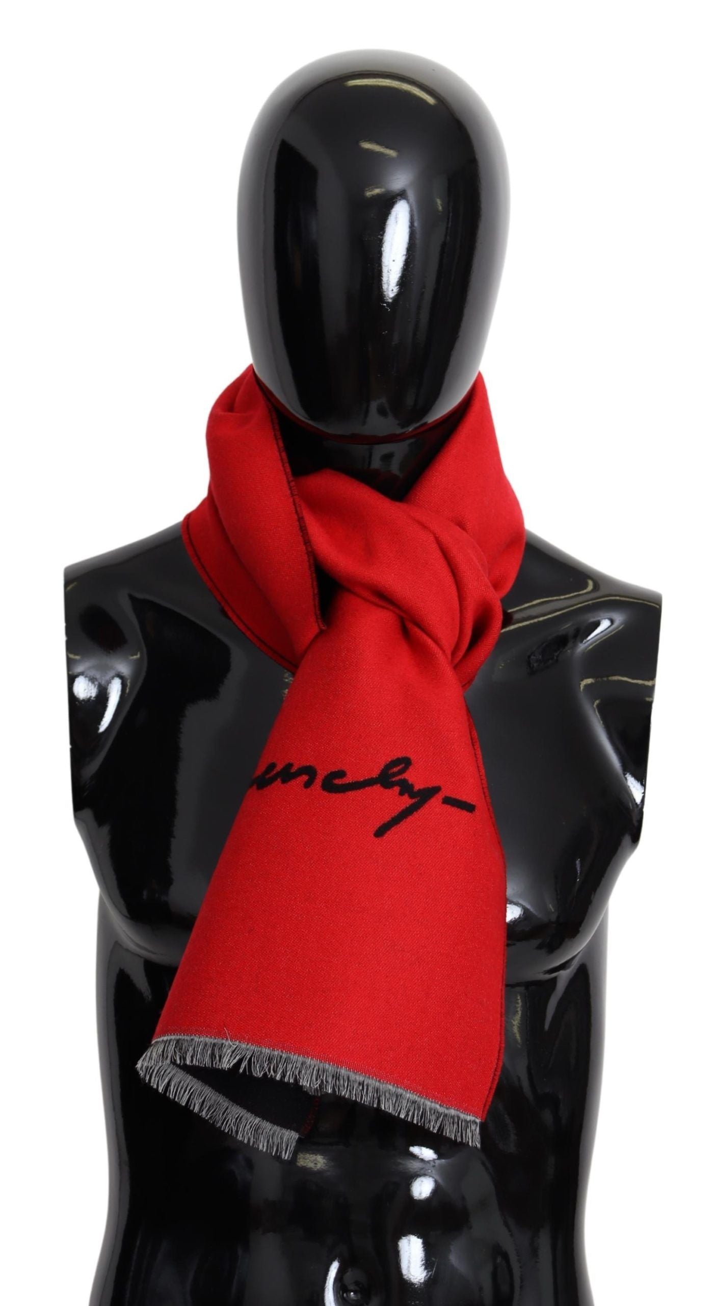 Givenchy Red Black Logo Wool Unisex Scarf