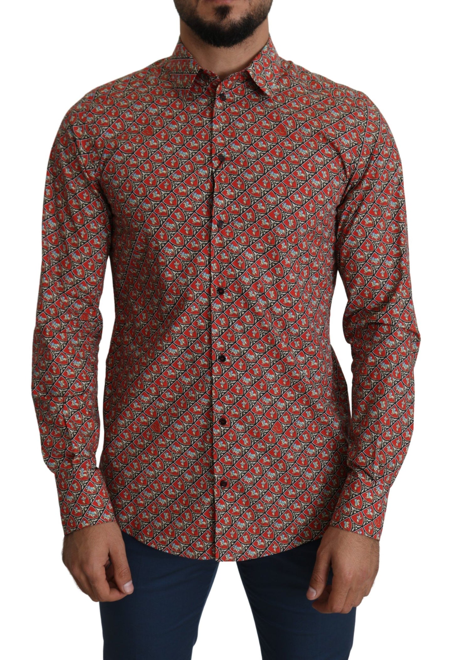 Dolce & Gabbana Red Printed Knight Formal Dress MARTINI Shirt