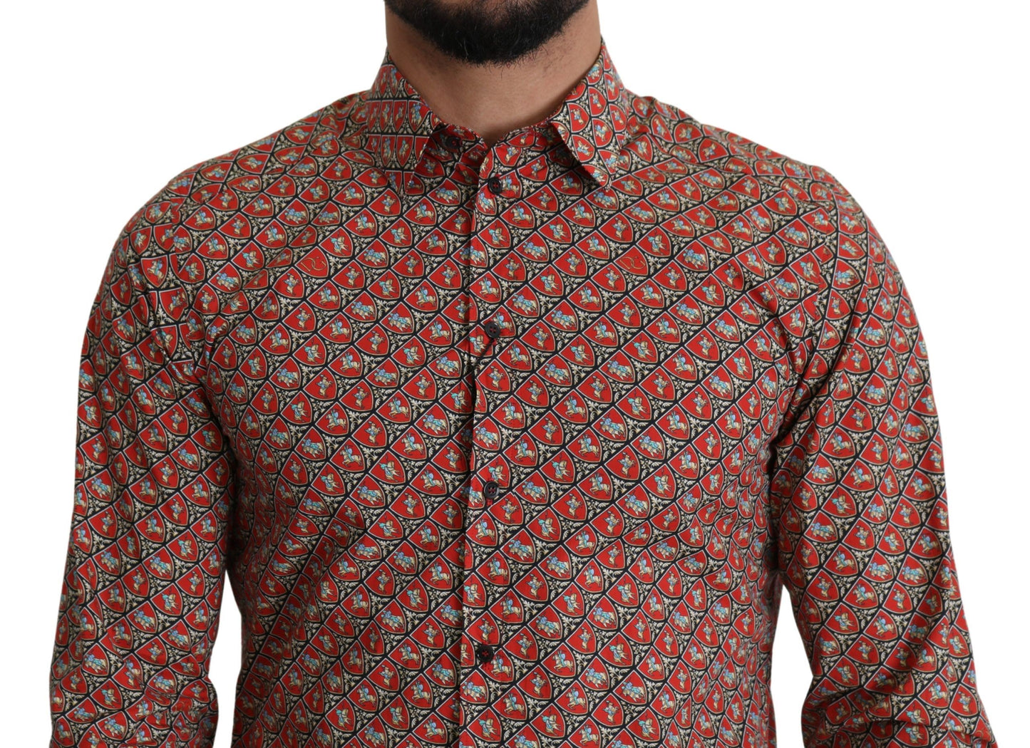 Dolce & Gabbana Red Printed Knight Formal Dress MARTINI Shirt