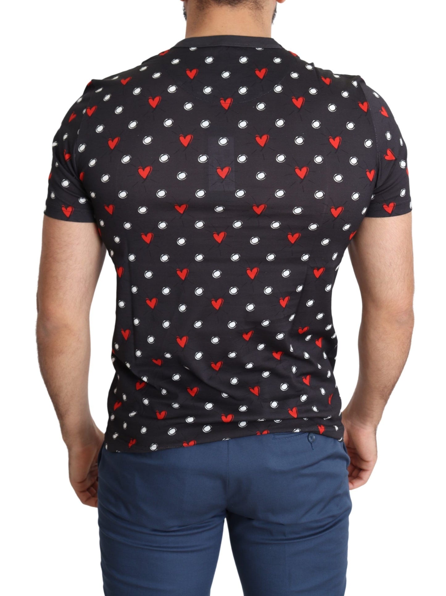 Dolce & Gabbana Dark Gray Hearts Print Cotton Men T-shirt