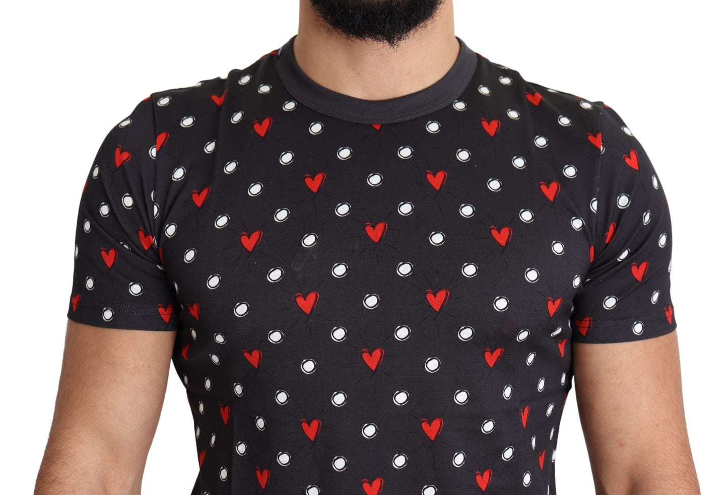 Dolce & Gabbana Dark Gray Hearts Print Cotton Men T-shirt