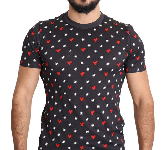 Dolce & Gabbana Dark Gray Hearts Print Cotton Men T-shirt