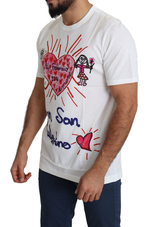 Dolce & Gabbana White Saint Valentine Hearts Print Men  T-shirt