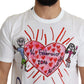 Dolce & Gabbana White Saint Valentine Hearts Print Men  T-shirt