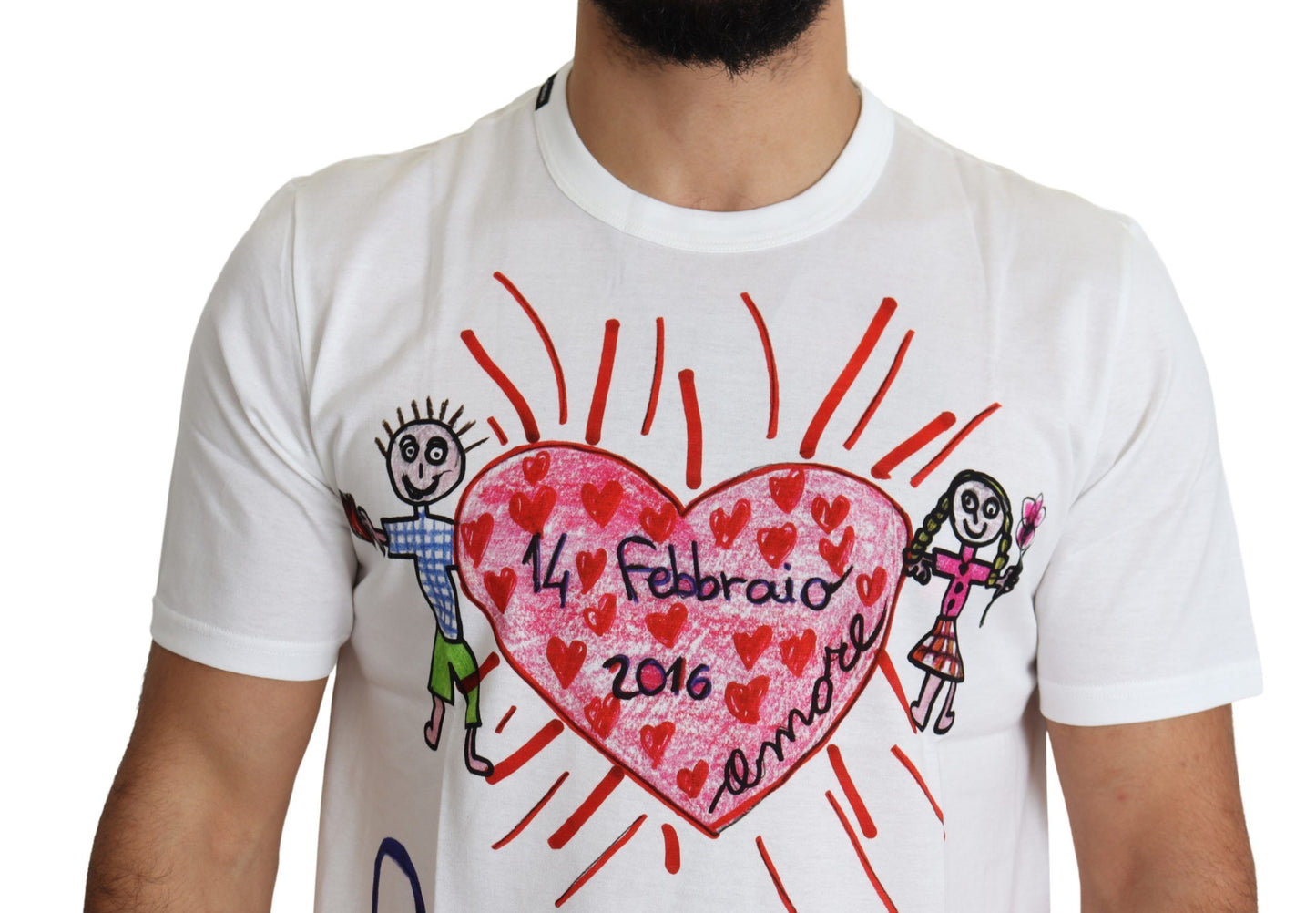 Dolce & Gabbana White Saint Valentine Hearts Print Men  T-shirt