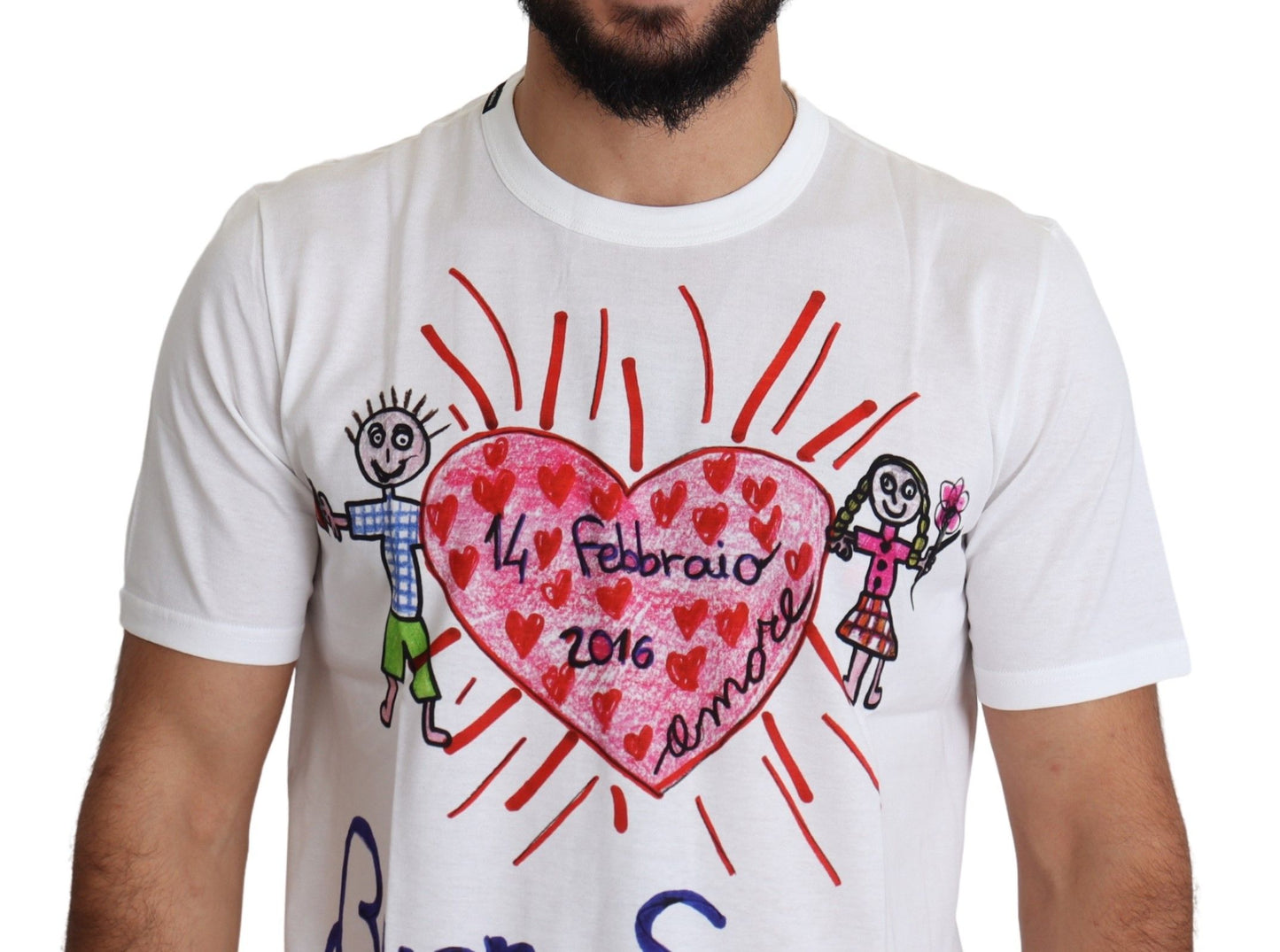 Dolce & Gabbana White Saint Valentine Hearts Print Men  T-shirt