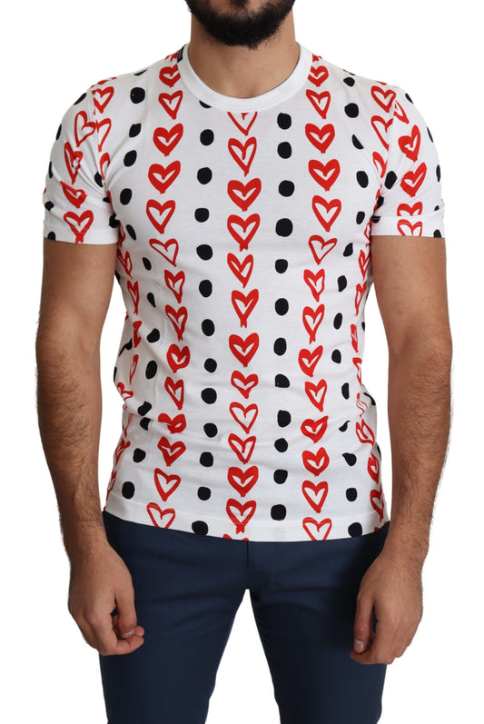 Dolce & Gabbana White Hearts Print  Cotton Men Top T-shirt