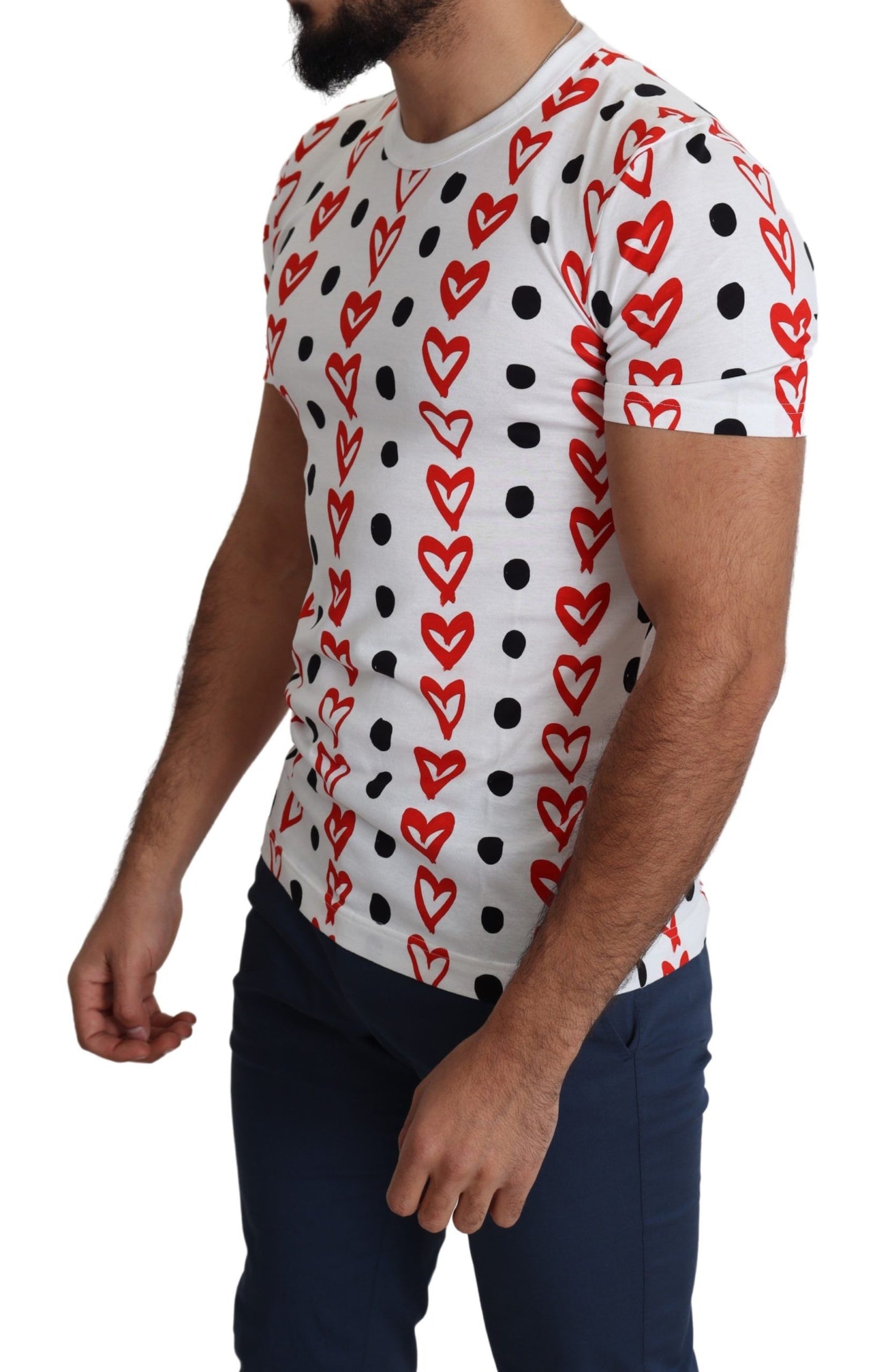 Dolce & Gabbana White Hearts Print  Cotton Men Top T-shirt