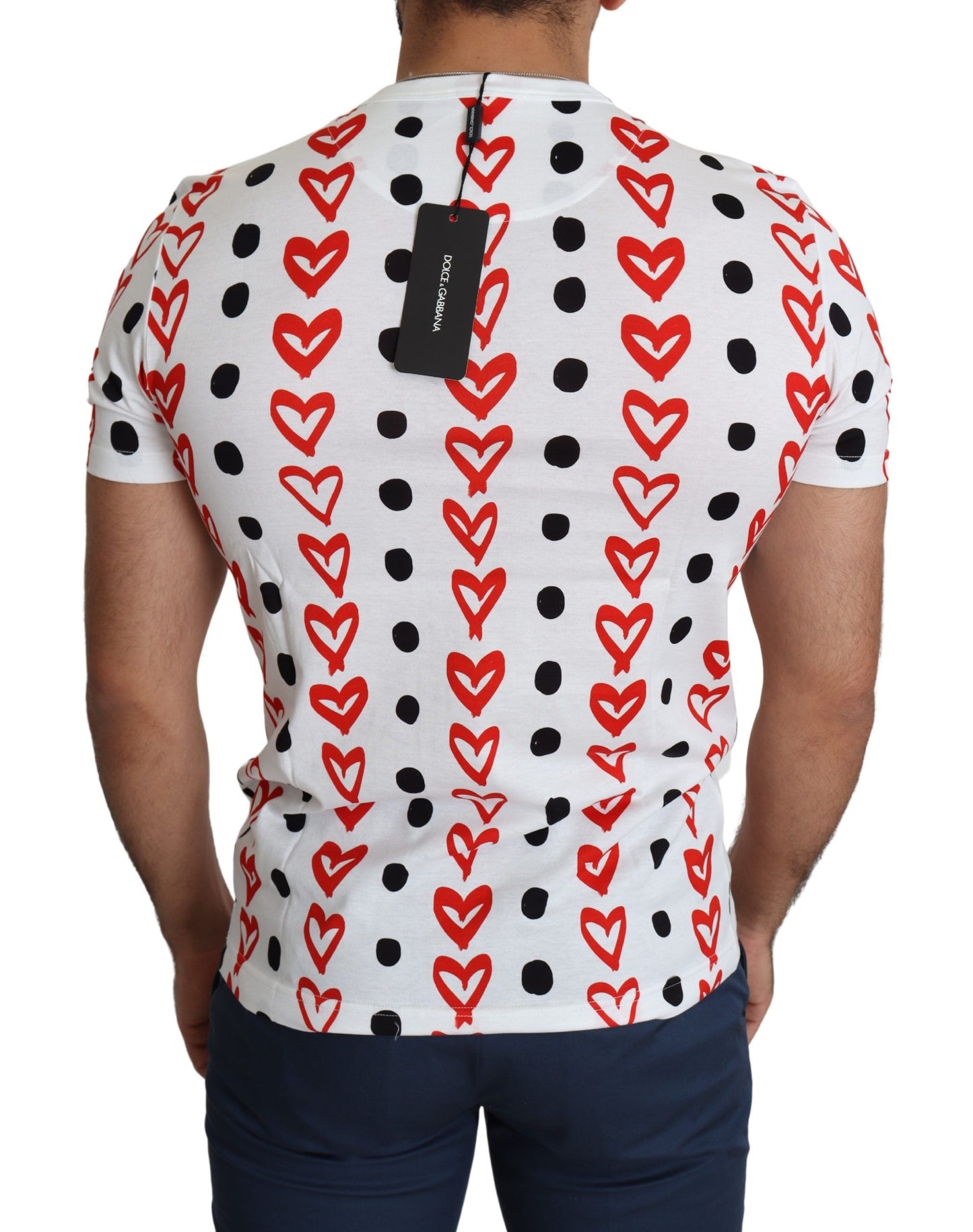 Dolce & Gabbana White Hearts Print  Cotton Men Top T-shirt