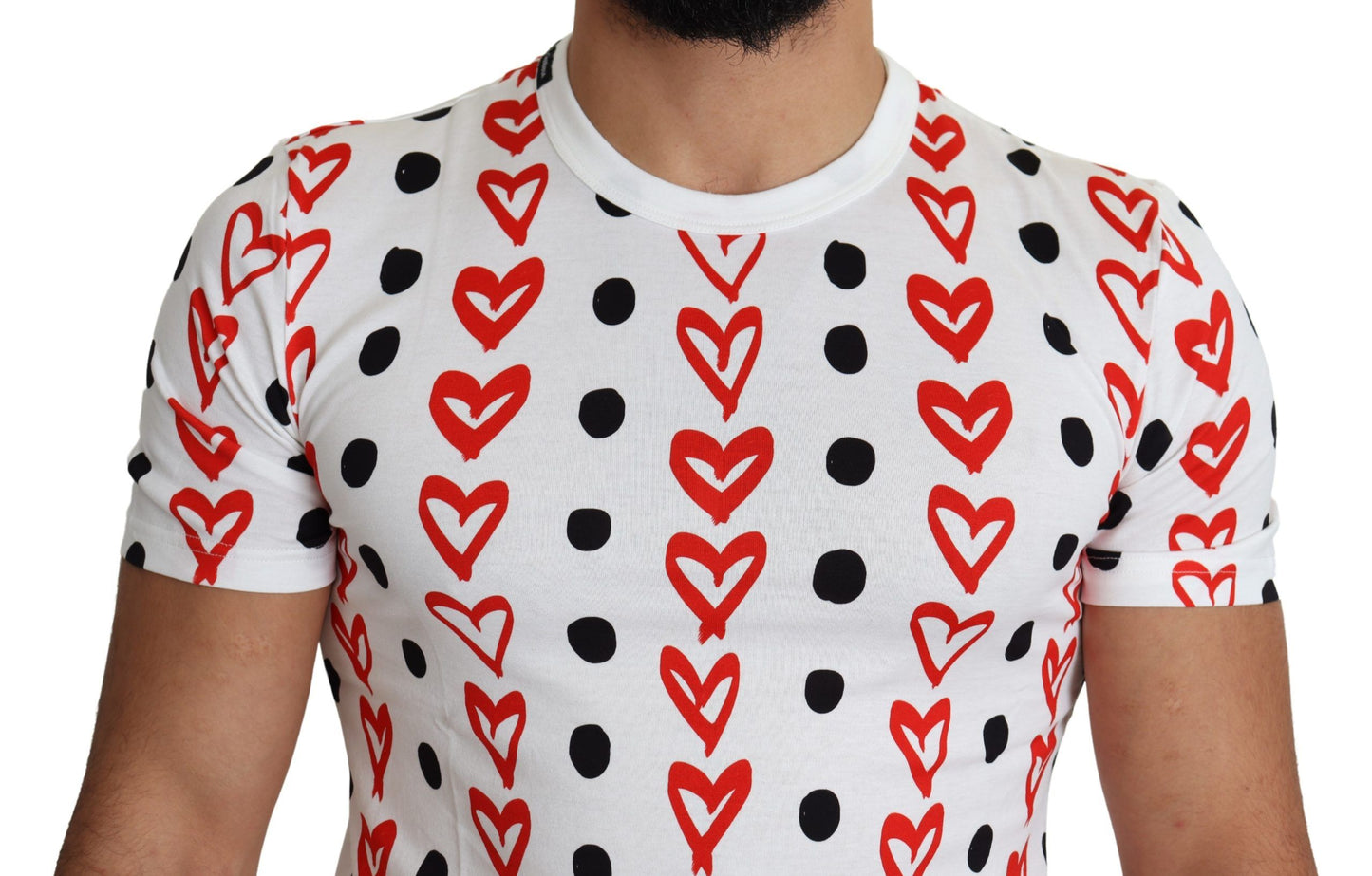 Dolce & Gabbana White Hearts Print  Cotton Men Top T-shirt