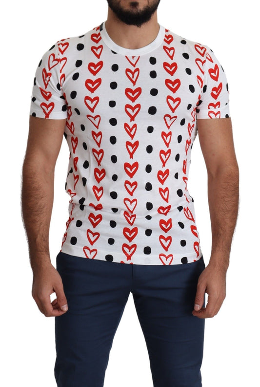 Dolce & Gabbana White Hearts Print  Cotton Men Top T-shirt