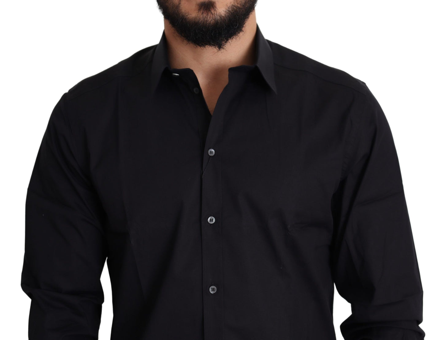 Dolce & Gabbana Black Cotton Stretch Formal GOLD Dress Shirt