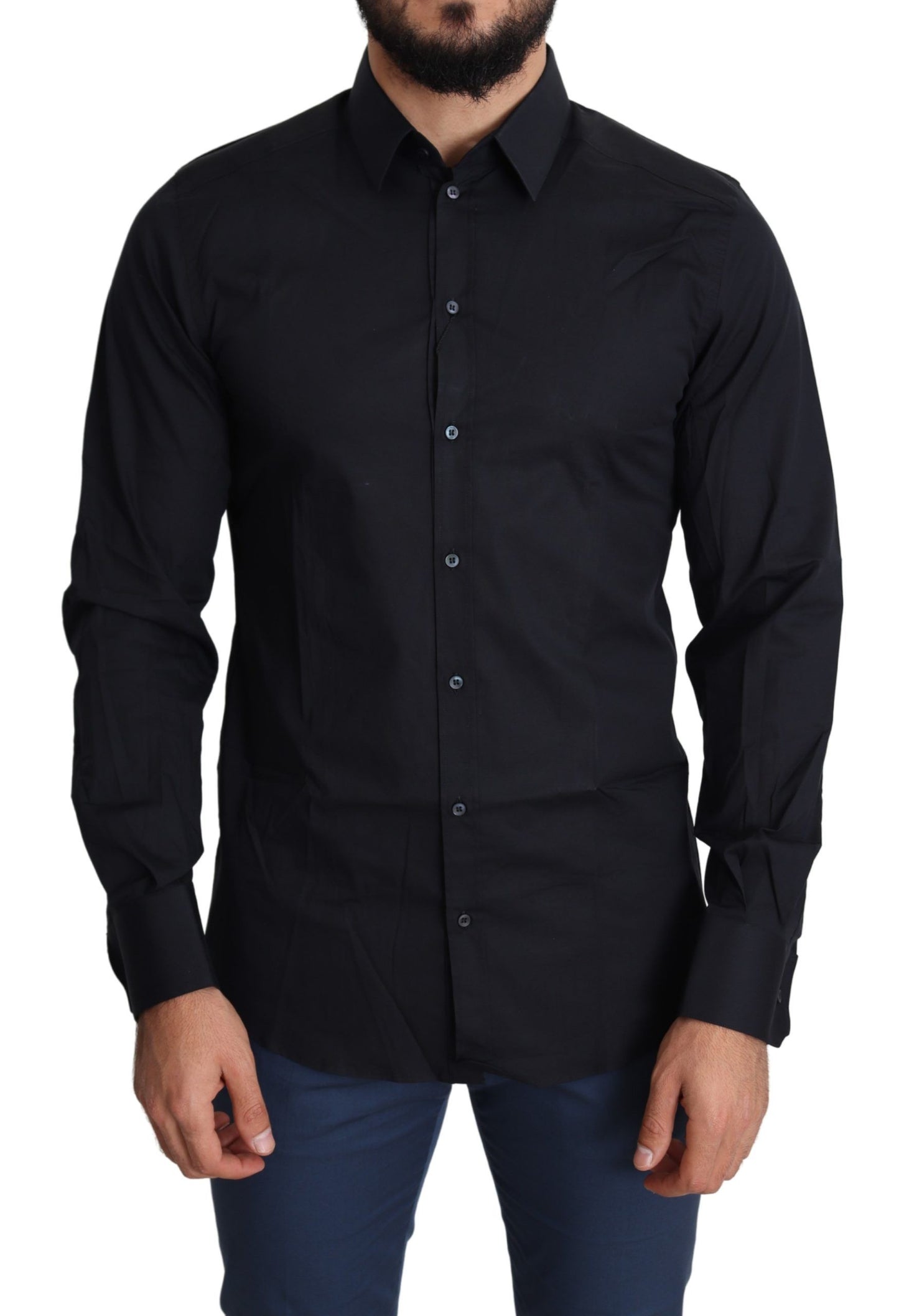 Dolce & Gabbana Black Cotton Formal GOLD Dress Shirt