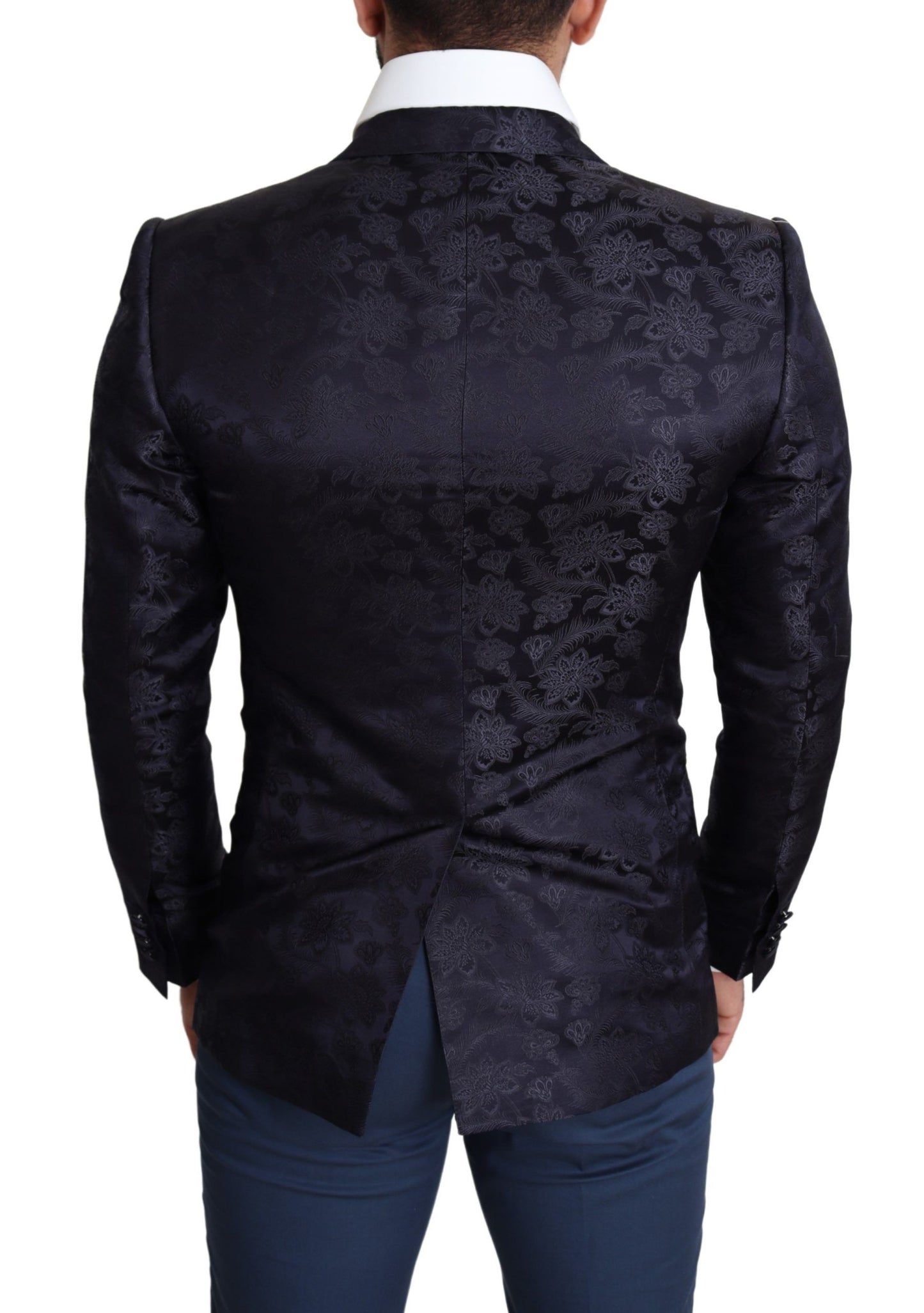 Dolce & Gabbana Blue Floral Jacquard Silk MARTINI Blazer