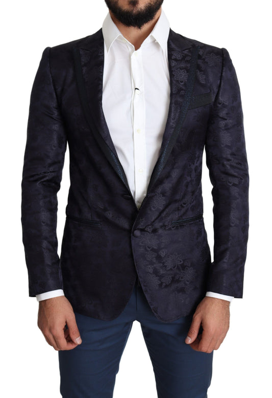 Dolce & Gabbana Blue Floral Jacquard Silk MARTINI Blazer