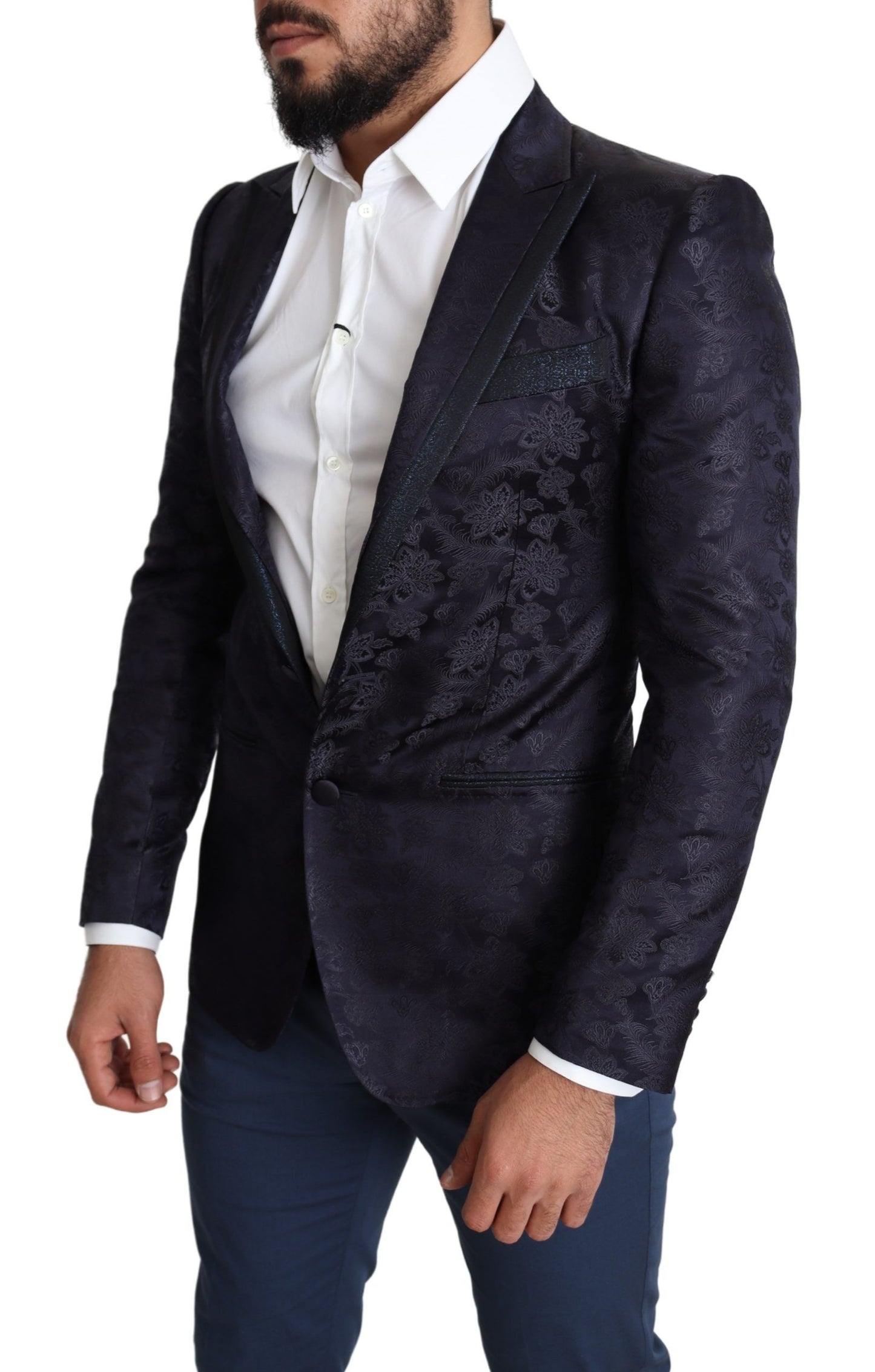 Dolce & Gabbana Blue Floral Jacquard Silk MARTINI Blazer