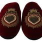 Dolce & Gabbana Red Velvet Sacred Heart Embroidery Slides Shoes