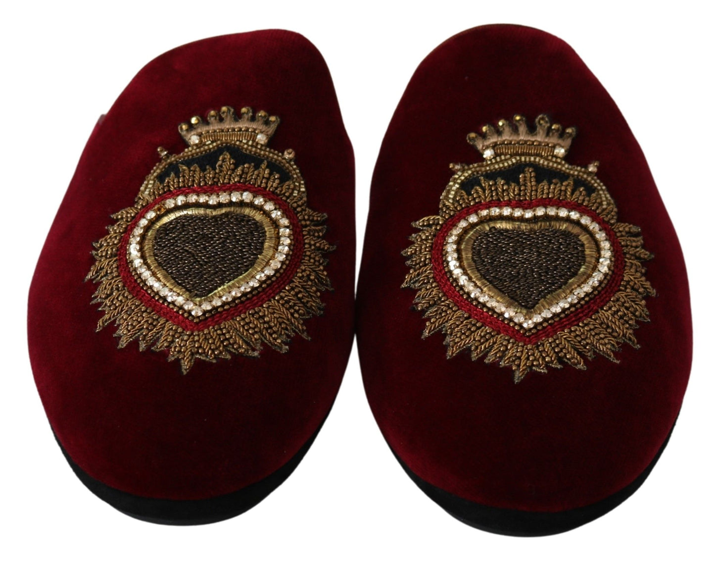 Dolce & Gabbana Red Velvet Sacred Heart Embroidery Slides Shoes