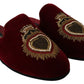 Dolce & Gabbana Red Velvet Sacred Heart Embroidery Slides Shoes