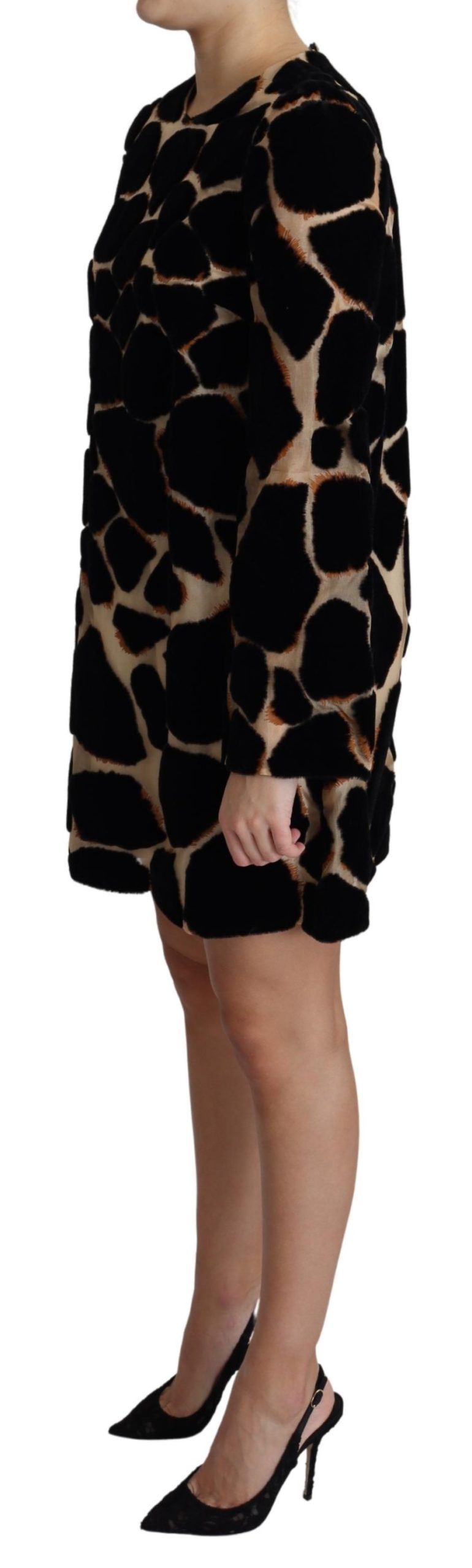 Dolce & Gabbana Black Giraffe Print Shift Mini Dress