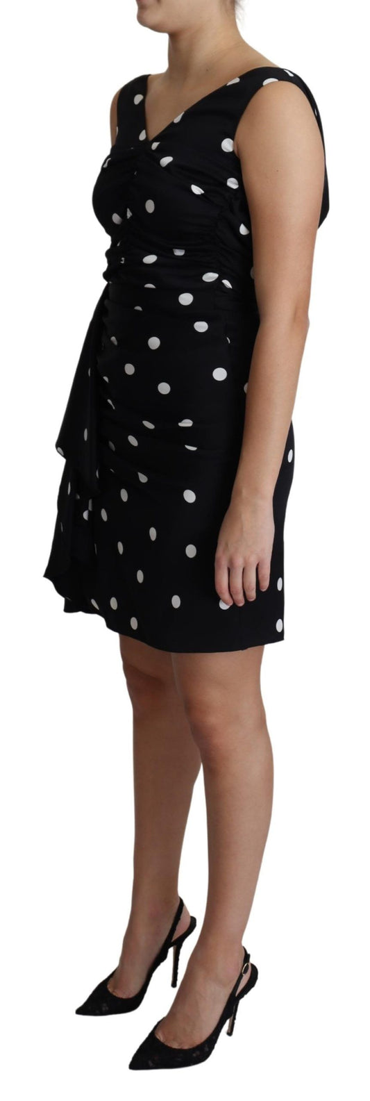 Dolce & Gabbana Black Polka Dots Charmeuse Ruffle Mini Dress