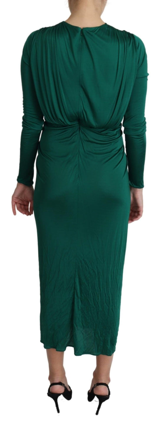 Dolce & Gabbana Green Fitted Silhouette Midi Viscose Dress