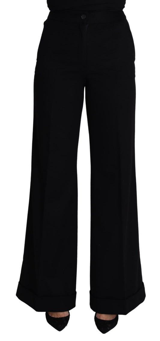 Dolce & Gabbana Black Cashmere Wide Leg Women Trouser Pants