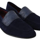 Dolce & Gabbana Blue Suede Caiman Loafers Slippers Shoes