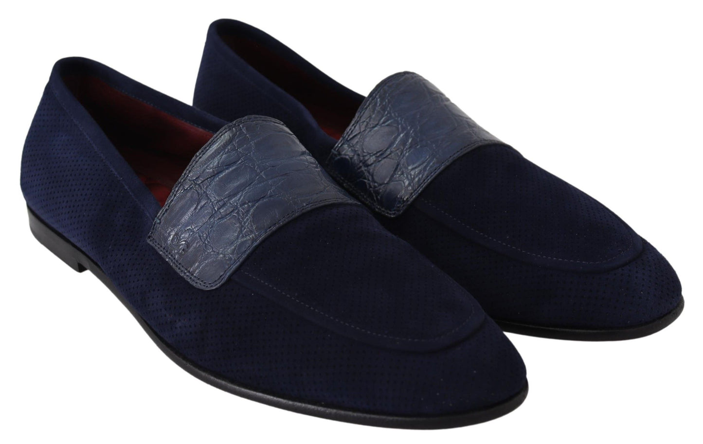 Dolce & Gabbana Blue Suede Caiman Loafers Slippers Shoes