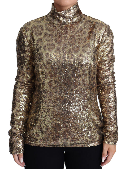 Dolce & Gabbana Brown Leopard Fit Turtleneck Sequin Sweater