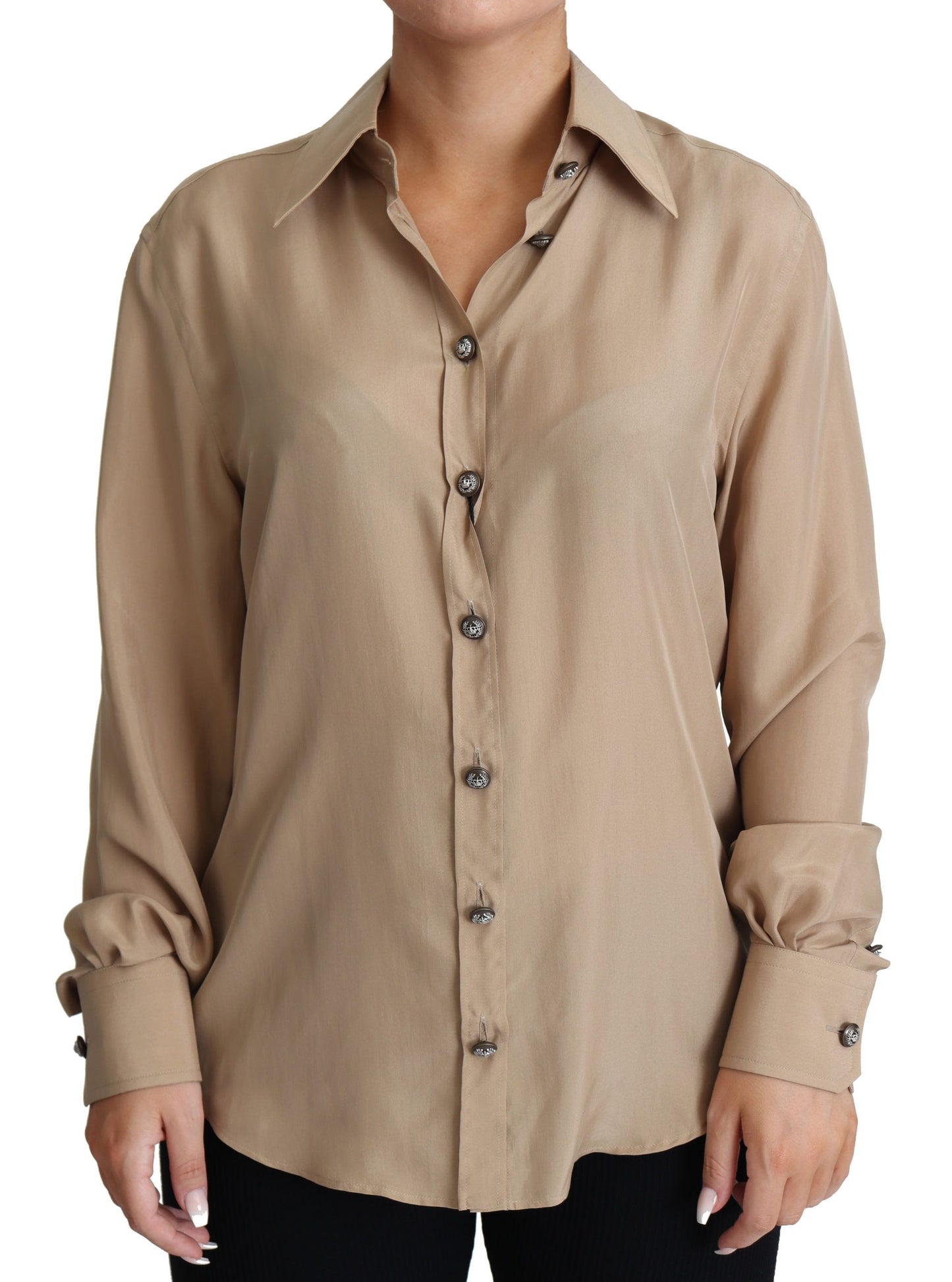 Dolce & Gabbana Beige Silk Shirt Decorative Buttons Top