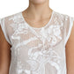 Dolce & Gabbana White Cotton Lace Floral Angel Motif Tank Top