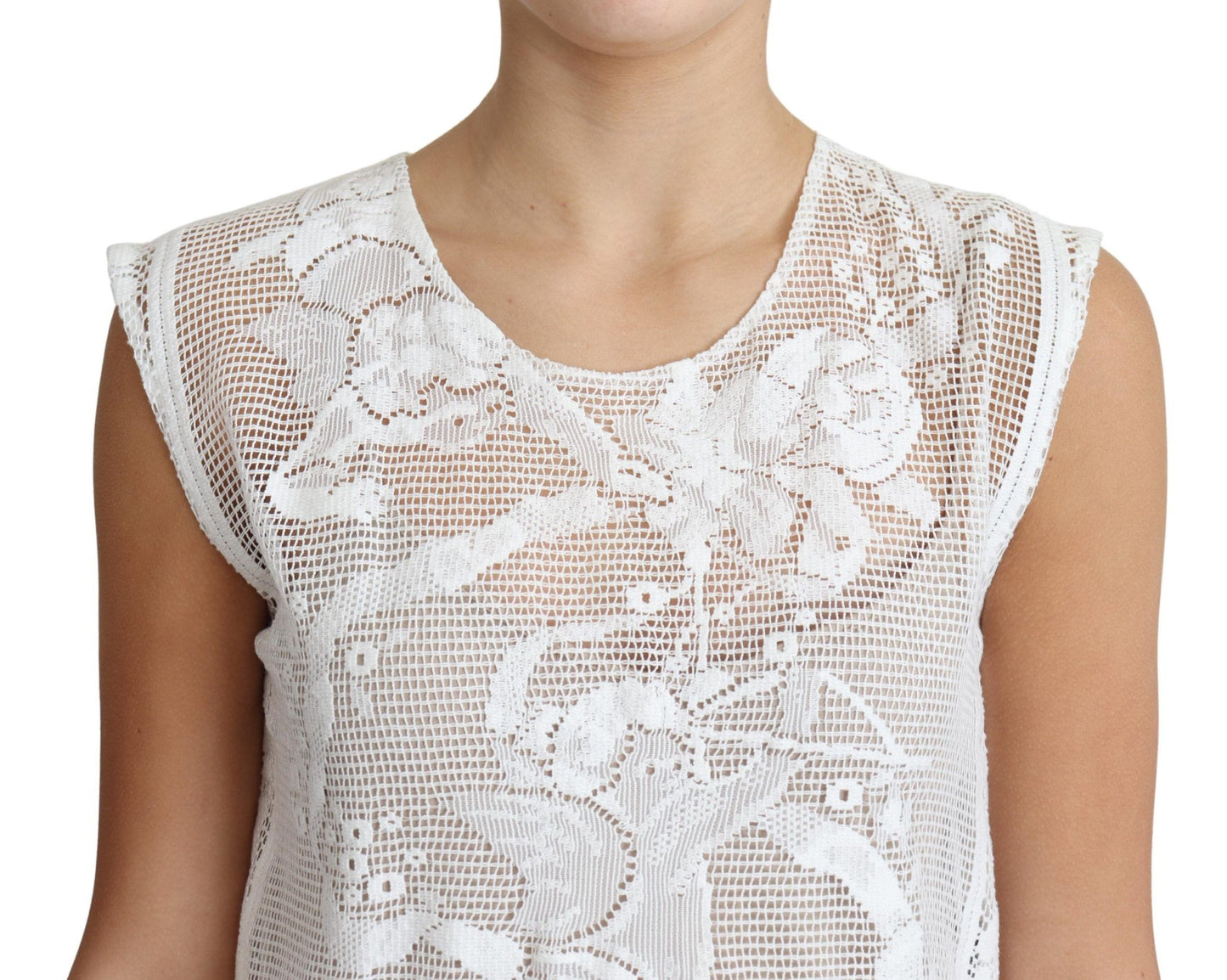 Dolce & Gabbana White Cotton Lace Floral Angel Motif Tank Top