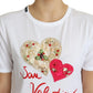 Dolce & Gabbana White San Valentino Heart Crystals T-shirt Top