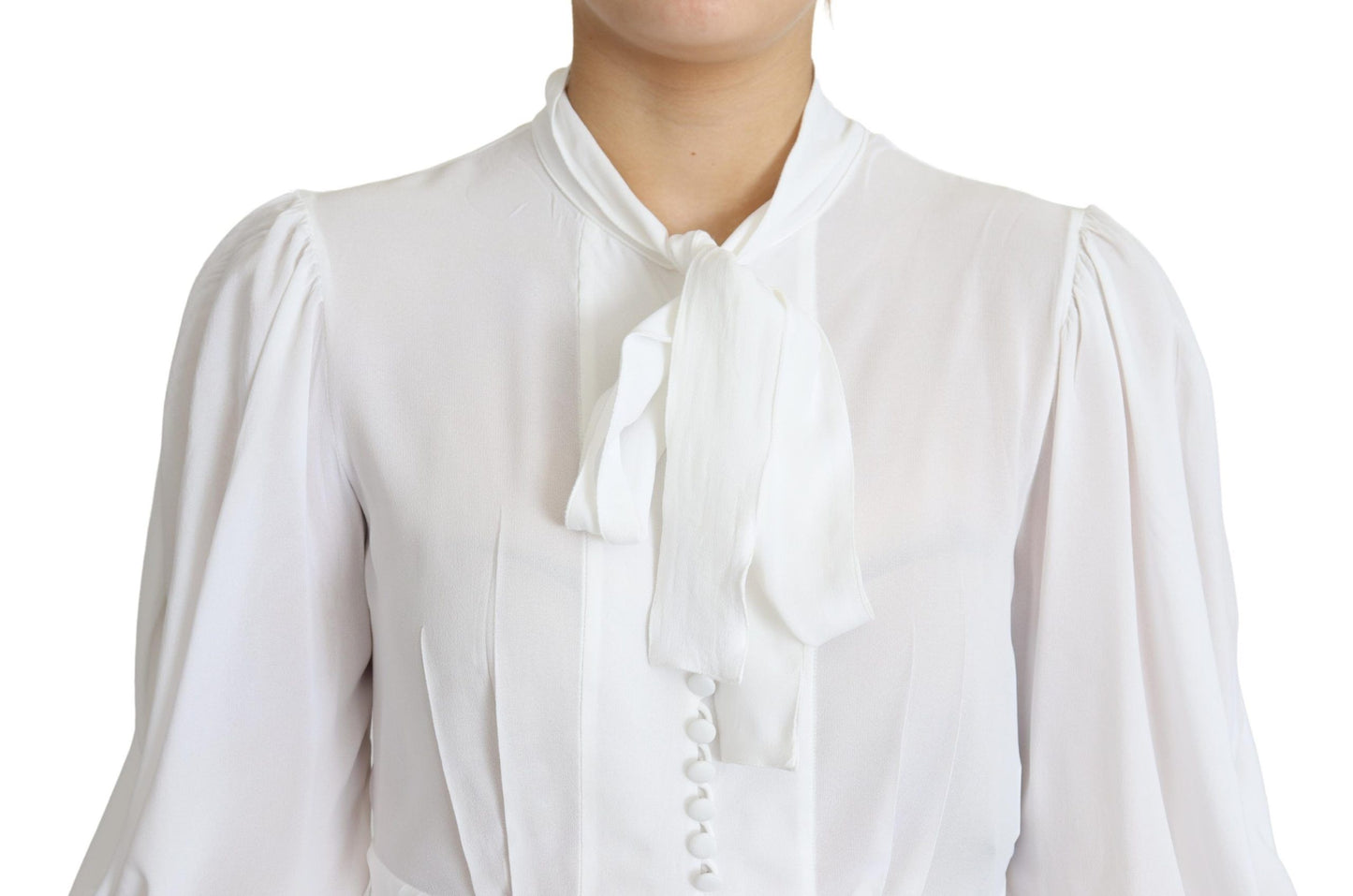 Dolce & Gabbana White Blouse Ascot Collar Lantern Sleeves Top