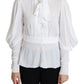 Dolce & Gabbana White Blouse Ascot Collar Lantern Sleeves Top