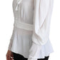 Dolce & Gabbana White Blouse Ascot Collar Lantern Sleeves Top