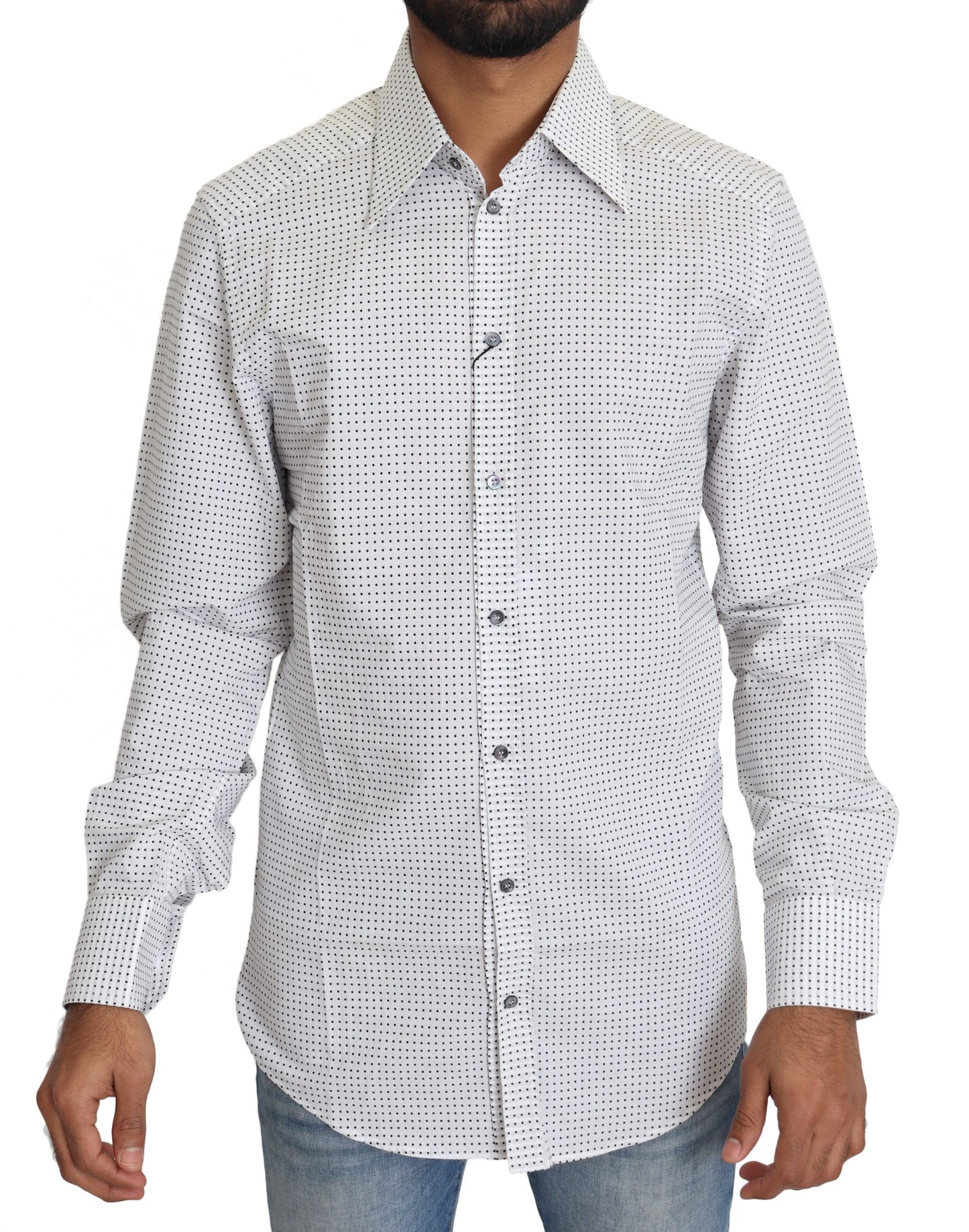 Dolce & Gabbana Black White Polka Dots Dress Shirt