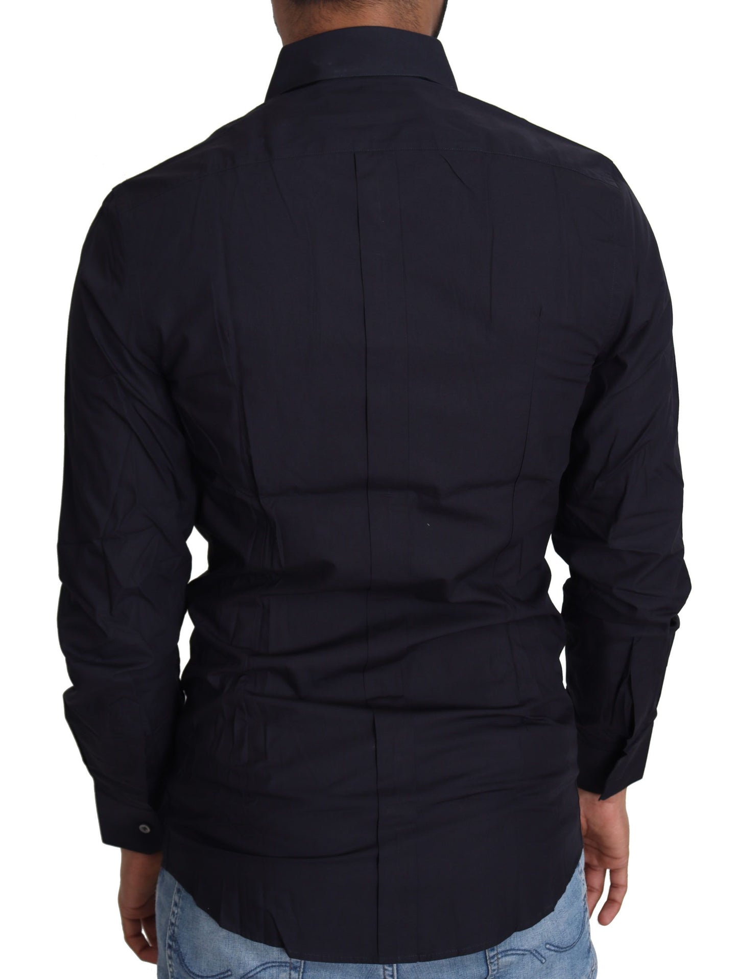 Dolce & Gabbana Navy Blue Cotton Formal Dress Shirt