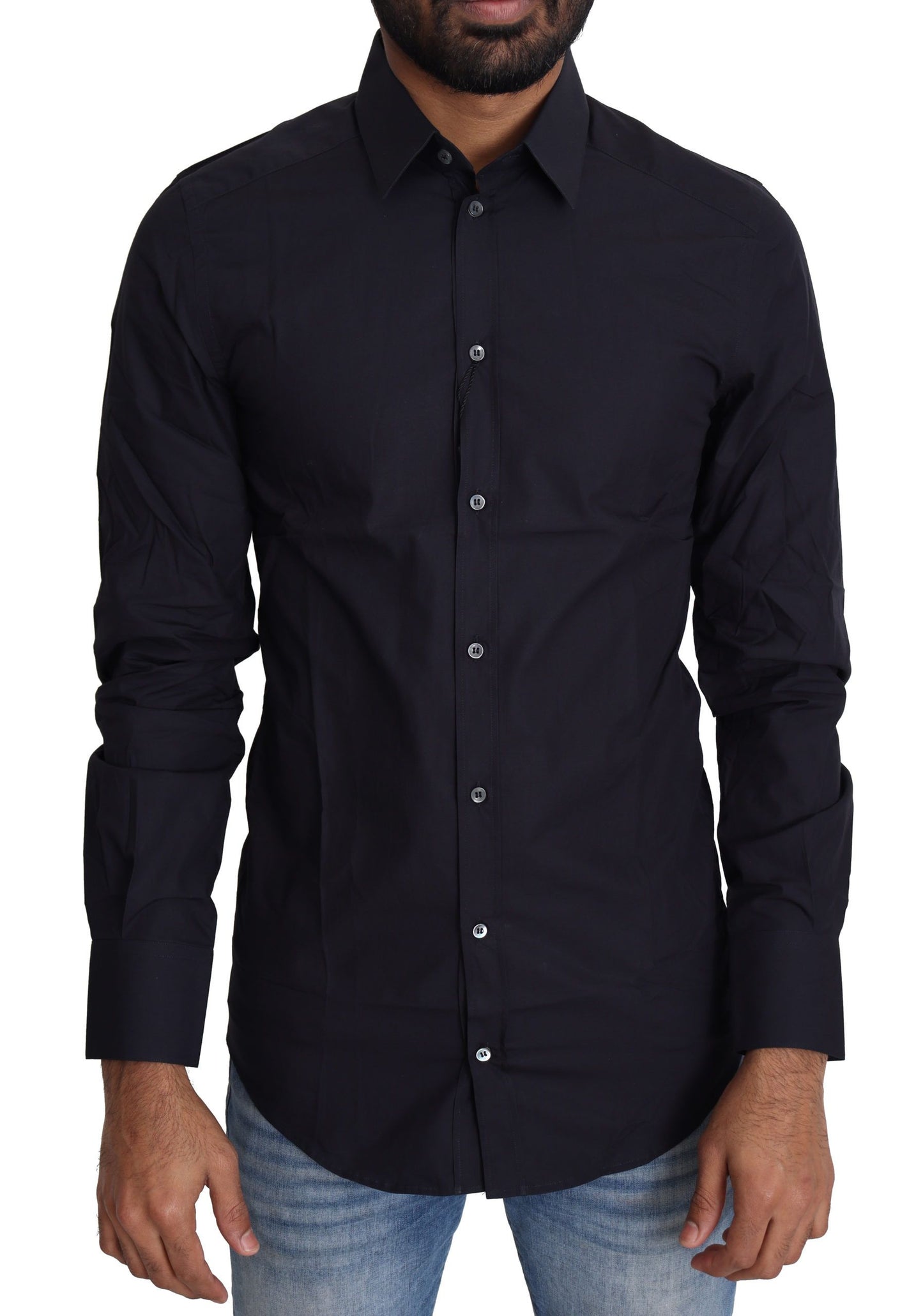 Dolce & Gabbana Navy Blue Cotton Formal Dress Shirt