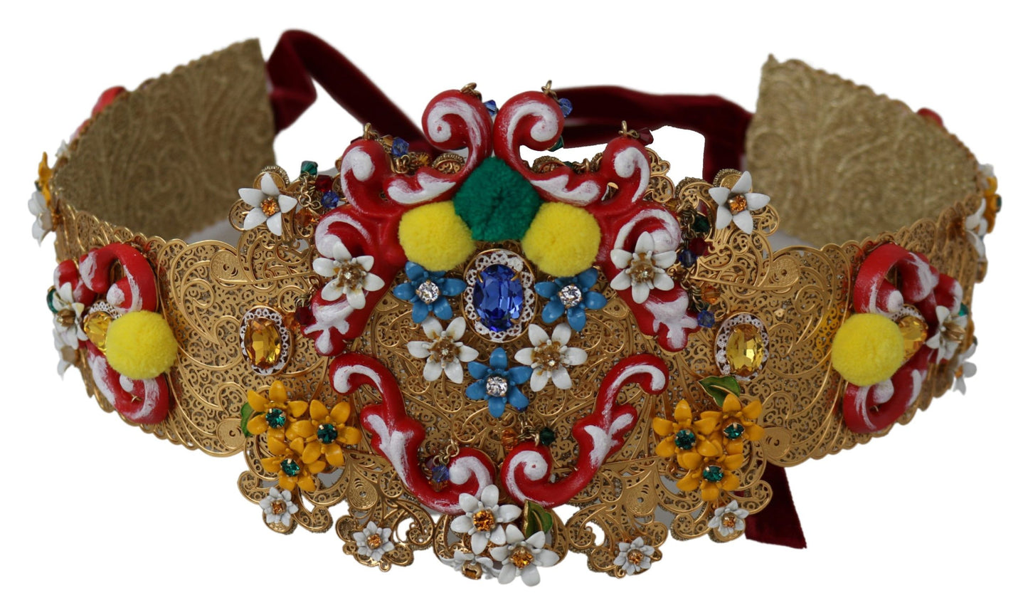 Dolce & Gabbana multicolor Embellished Floral Crystal Wide Waist Belt