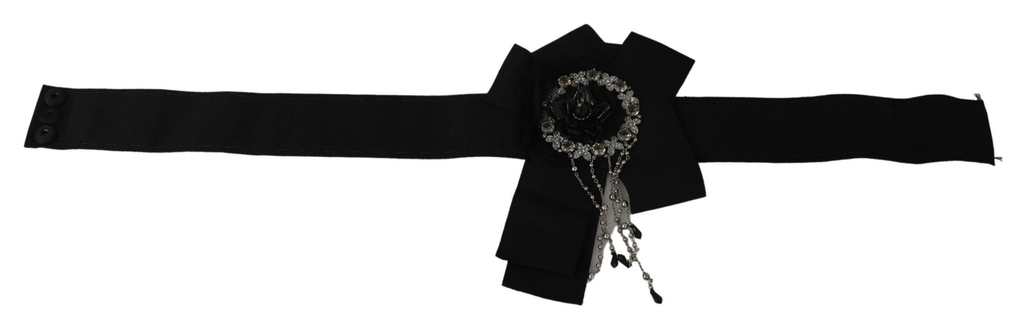 Dolce & Gabbana Black Crystal Brooch Wide Wai SATORIA Belt