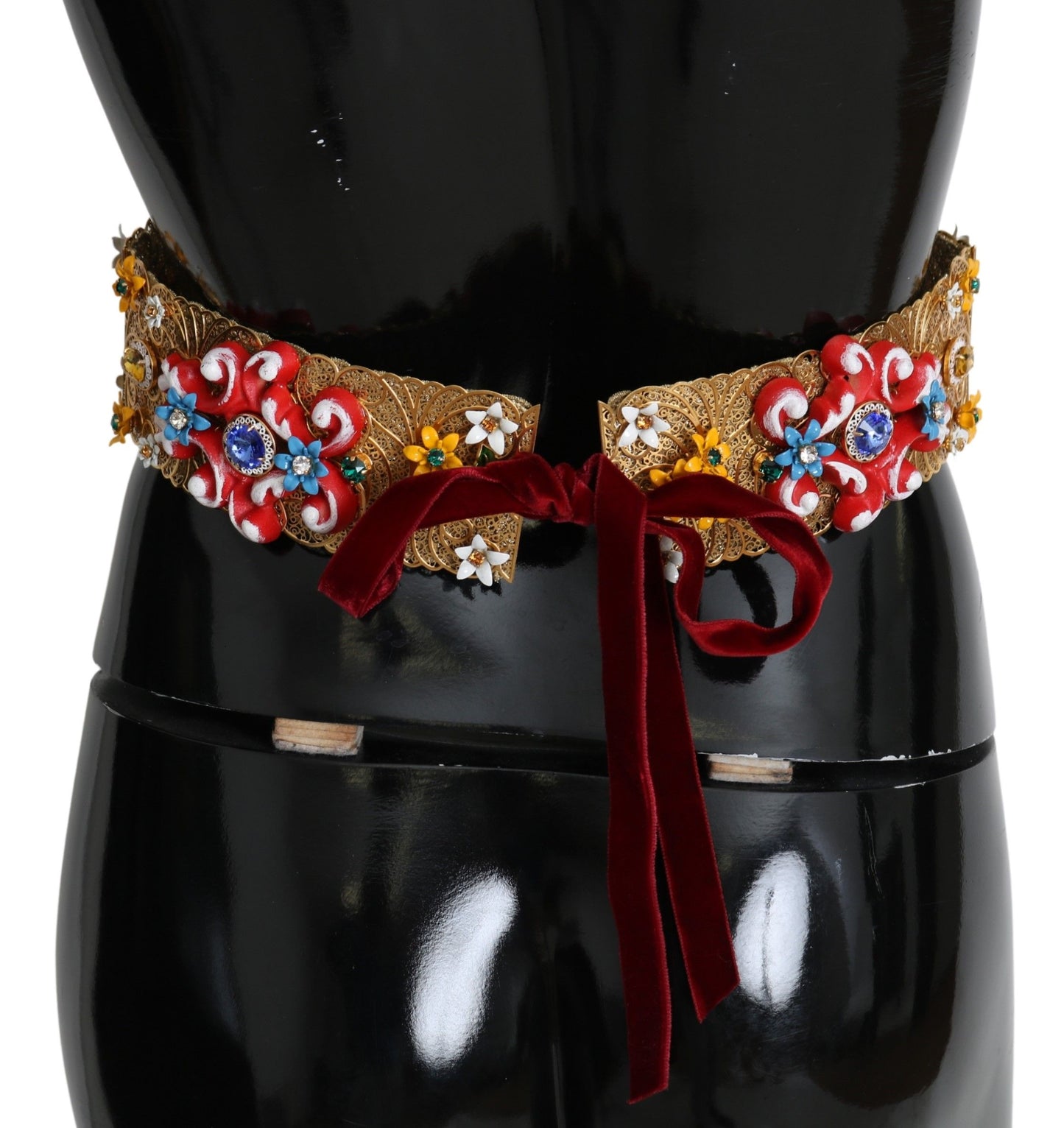 Dolce & Gabbana Embellished Floral Crystal Wide Waist Golden Belt