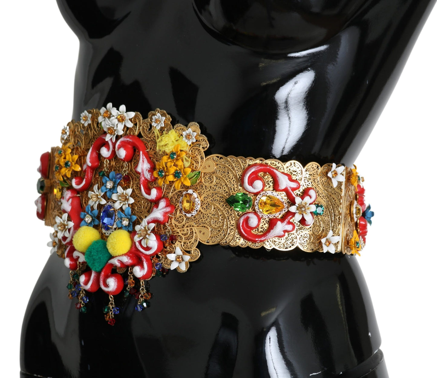 Dolce & Gabbana Embellished Floral Crystal Wide Waist Golden Belt