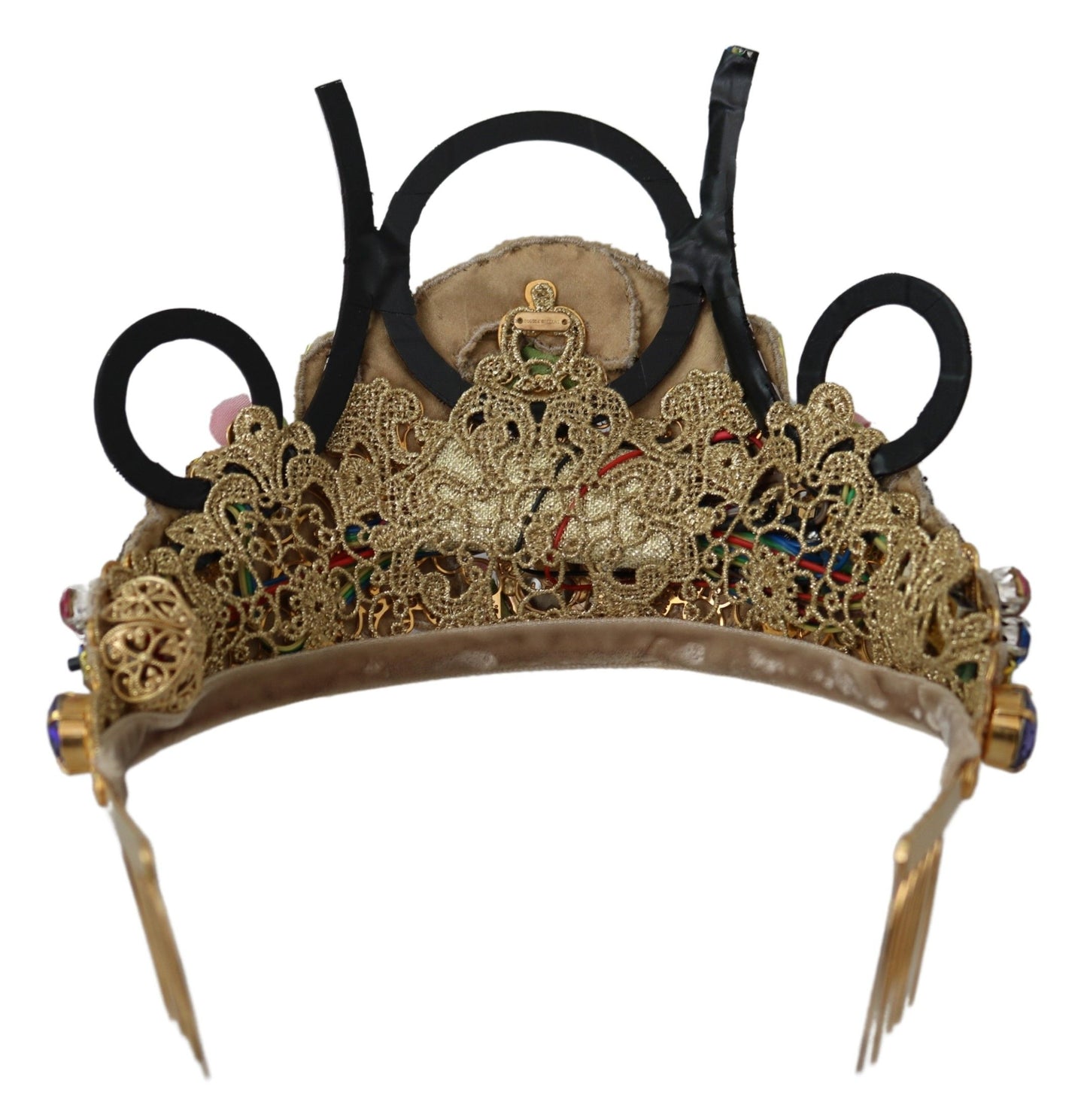 Dolce & Gabbana Gold Brass Floral Crystals LED Lights Crown Tiara Diadem