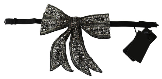 Dolce & Gabbana Silver Tone 100% Silk Crystal Embellished Women  Bowtie